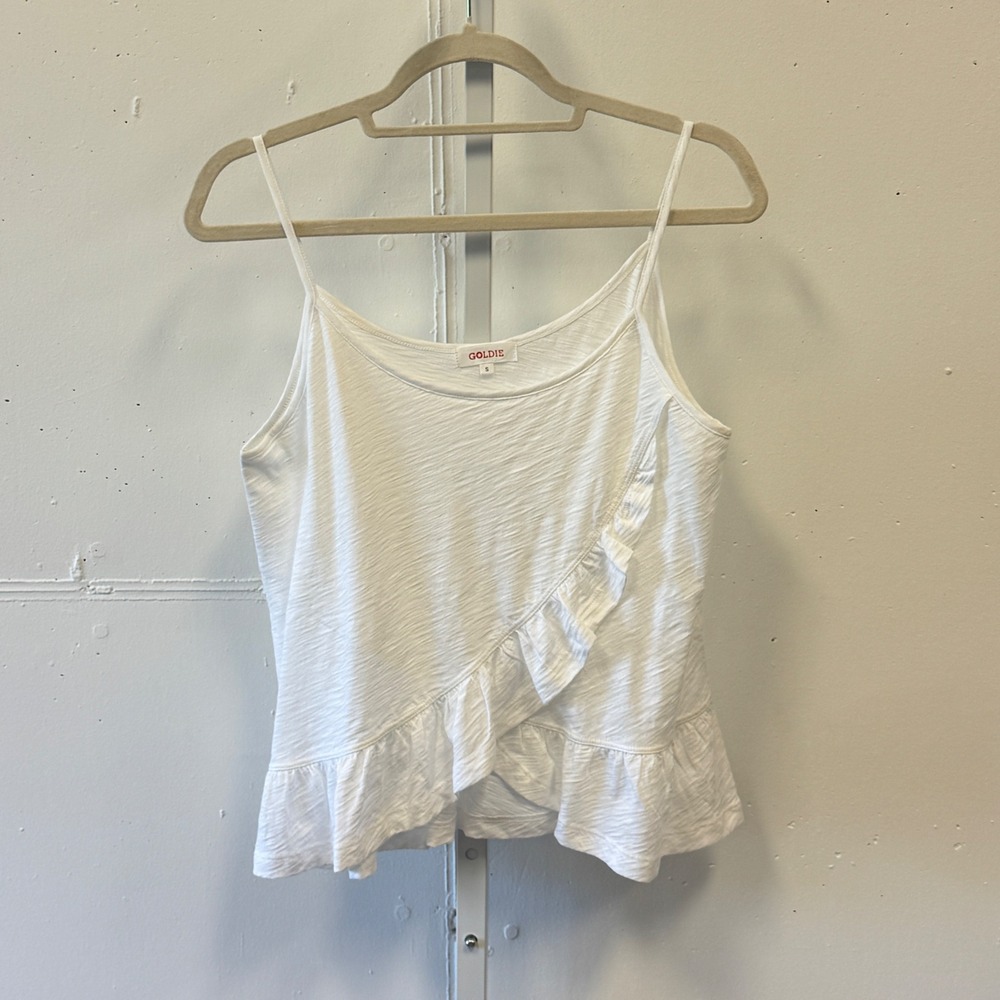 Goldie White 100% Pima Cotton Ruffle Peplum Camisole Tank Top Small Contemporary